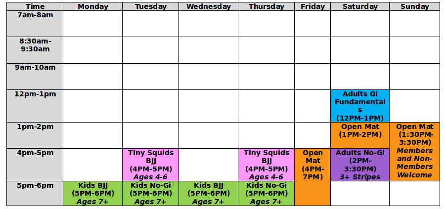 Darkside Jiu Jitsu Schedule